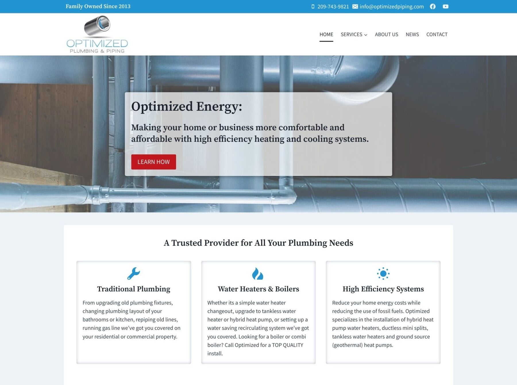 Optimized Plumbing & Piping homepage